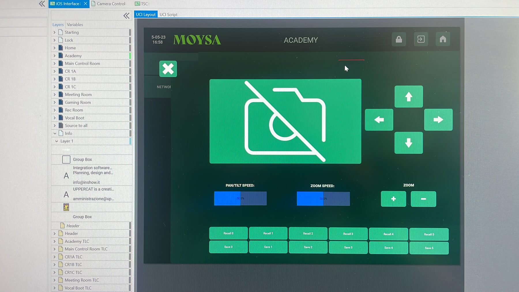 MOYSA — preset di sala e comandi rapidi nell’interfaccia di controllo