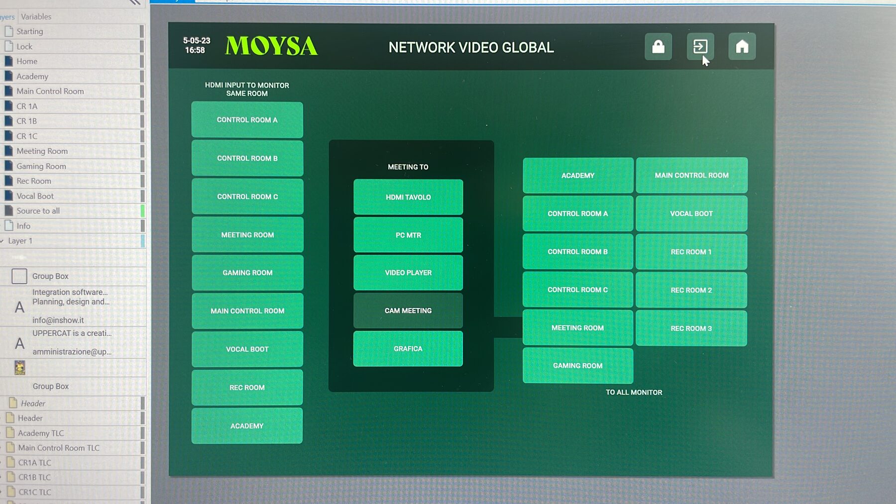 MOYSA — schermata di gestione della distribuzione video sulla rete